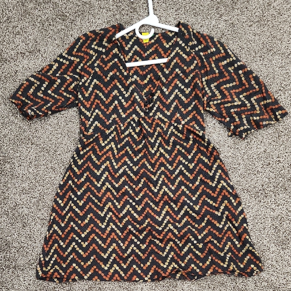 FARM Rio Black and Orange Chevron Mini Dress
